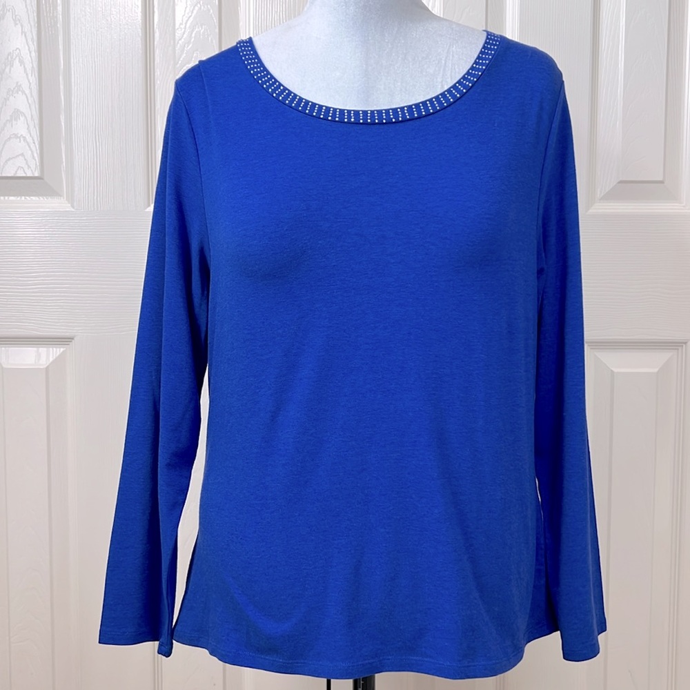 600 West Blue Long Sleeve Crew Neck Blouse Sz XL